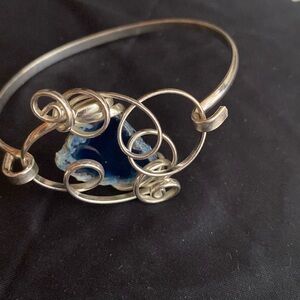 Bangle Bracelet silvertone with natural stone